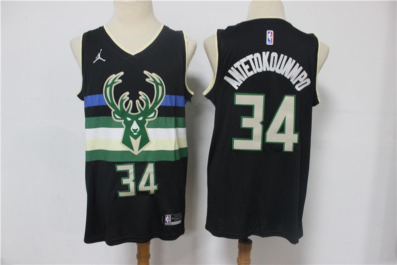 Men Milwaukee Bucks #34 Antetokounmpo Black With Jordan logo Game 2021 NBA Jerseys->boston celtics->NBA Jersey